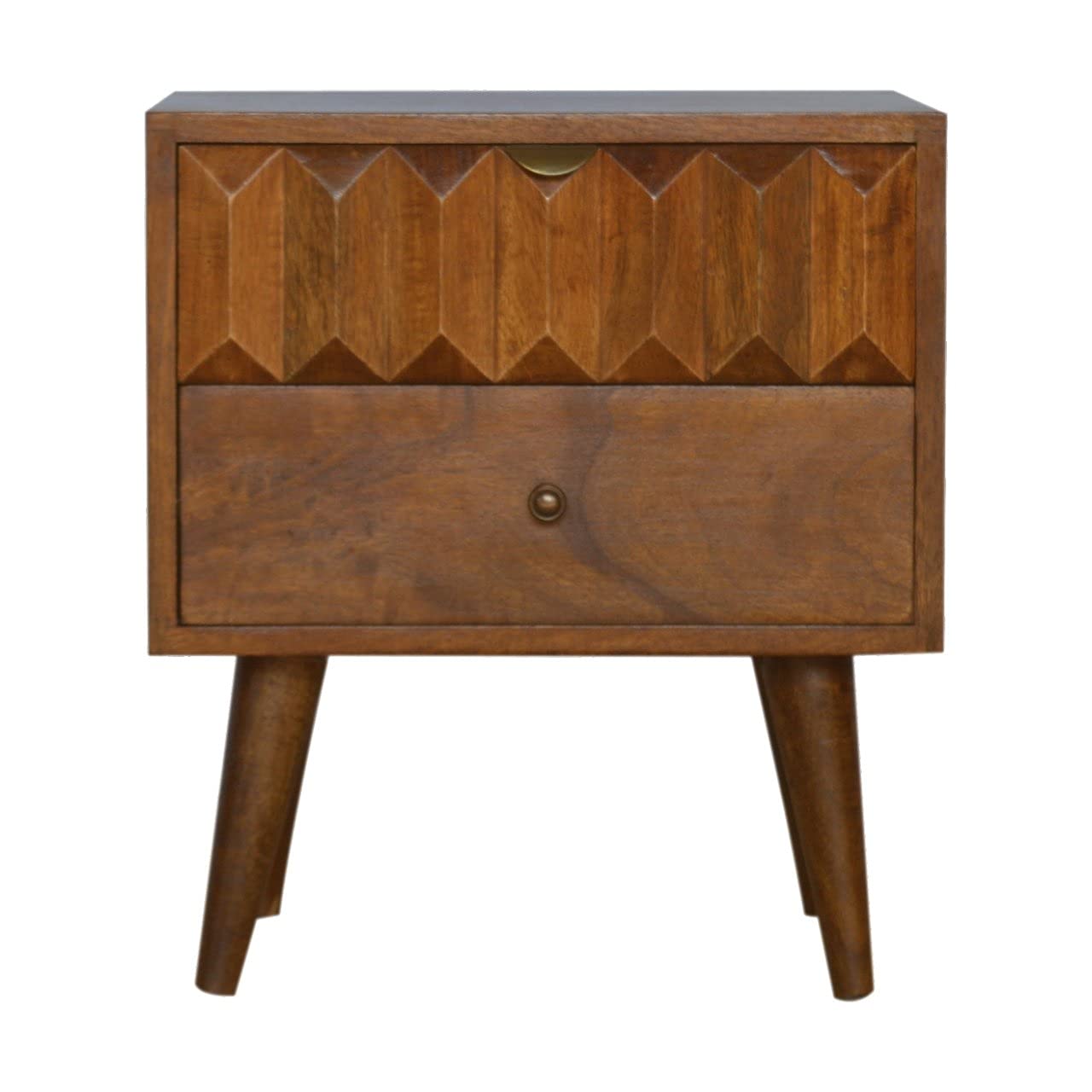 Artisan Furniture Solid Wood Bedside with Carved Drawer Front Cabinet  One Size  Chestnut